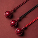 Serenemyst Natural Cinnabar Six-Word Mantra Single Bead Protection Pendant Necklace