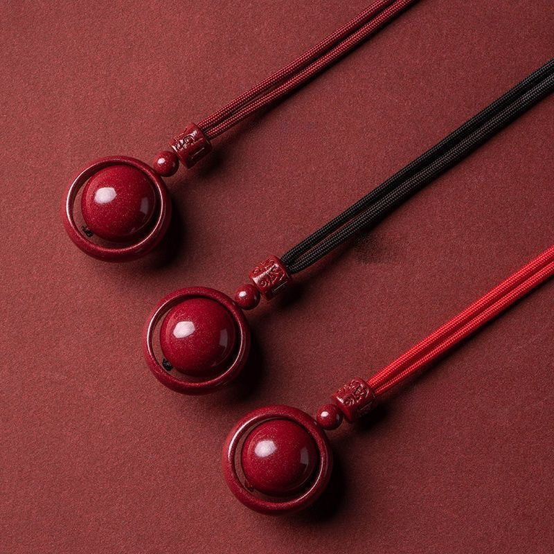 Serenemyst Natural Cinnabar Six-Word Mantra Single Bead Protection Pendant Necklace