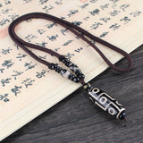 Serenemyst Tibetan Agate Nine-Eyed Dzi Pendant Protection Necklace