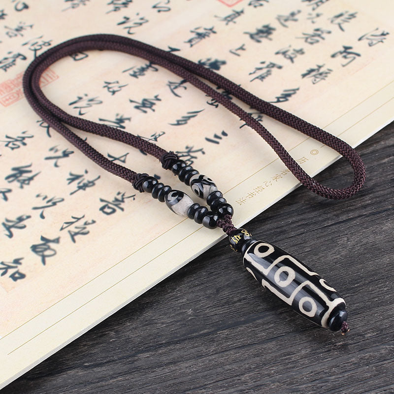 Serenemyst Tibetan Agate Nine-Eyed Dzi Pendant Protection Necklace