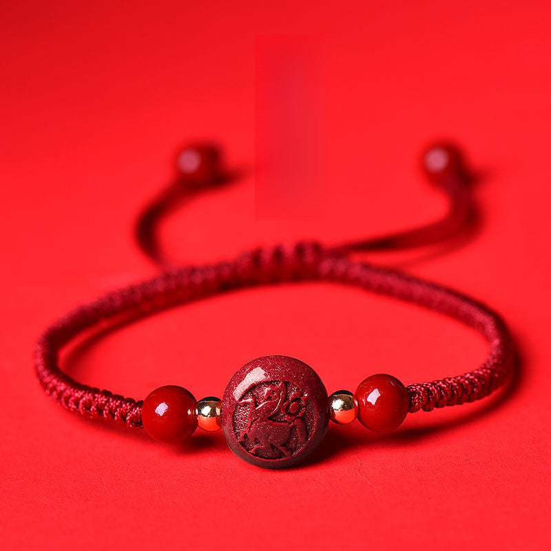 Serenemyst Red String Cinnabar Carved Chinese Zodiac Protection Bracelet