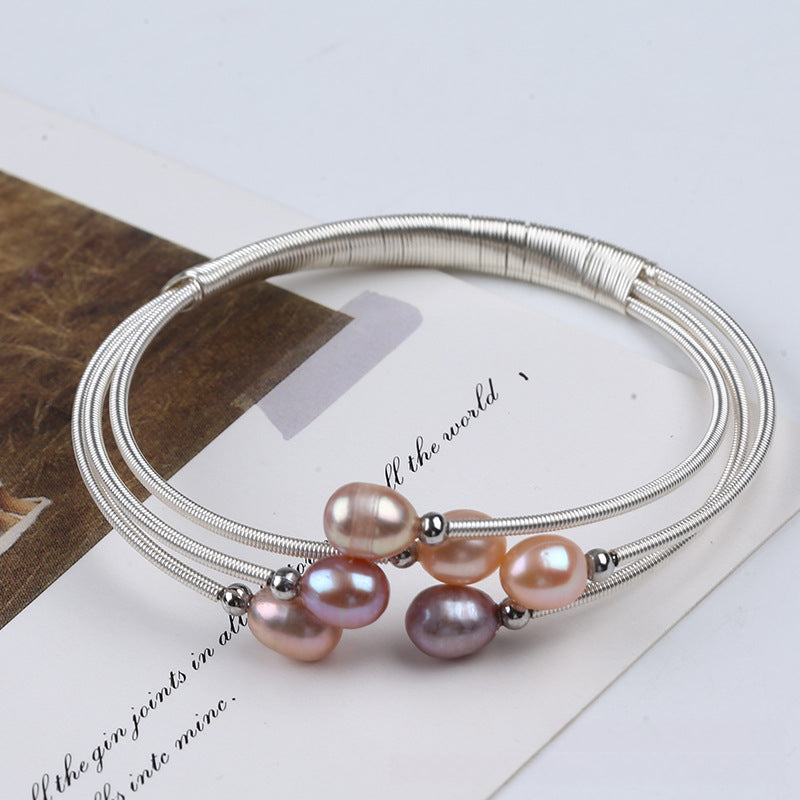 Serenemyst Natural Round Pearl Copper Silver-Plated  Healing Purity Bracelet