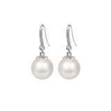 Serenemyst Natural Round Pearl Sterling Silver Inlaid Zircon Healing Earrings