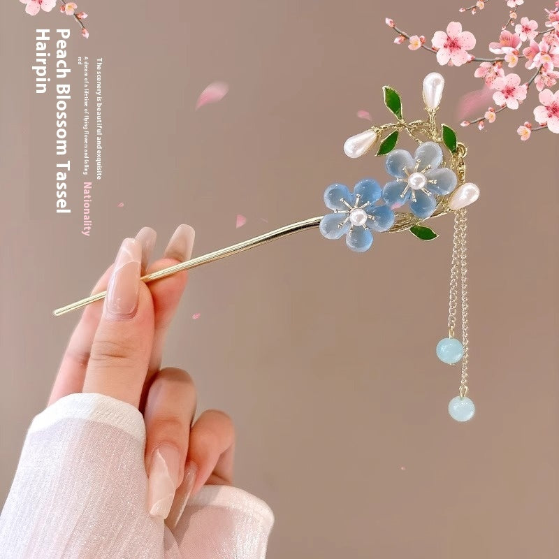 Serenemyst Classical Chinese Style Peach Blossom Tassel Healing Hairpin