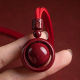 Serenemyst Natural Cinnabar Six-Word Mantra Single Bead Protection Pendant Necklace