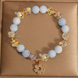 Serenemyst Natural Aquamarine Crystal Floral Pendant Healing Charm Bracelet