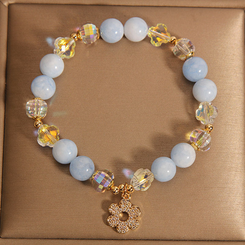Serenemyst Natural Aquamarine Crystal Floral Pendant Healing Charm Bracelet