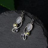 Serenemyst Retro Copper Silver-Plated Moonstone And Citrine Healing Purity Earrings
