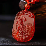 Serenemyst Natural Red Agate Carved Chinese Zodiac Protection Pendant