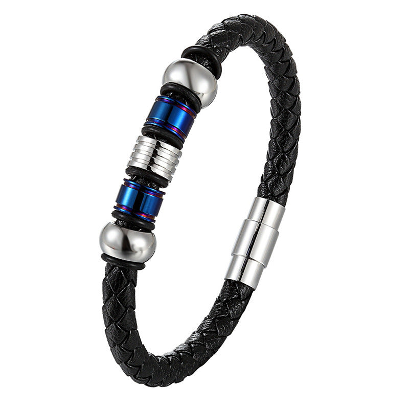 Serenemyst Leather Rope Titanium Steel Serenity Peace Bracelet