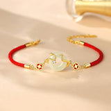 Serenemyst Red String Golden Snake Jade Peace Buckle Fortune Bracelet