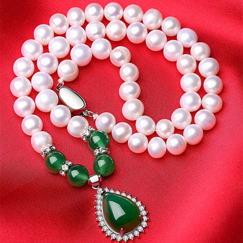 Serenemyst Natural White Round Pearl Zircon Pendant Purity Healing Necklace