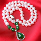 Serenemyst Natural White Round Pearl Zircon Pendant Purity Healing Necklace