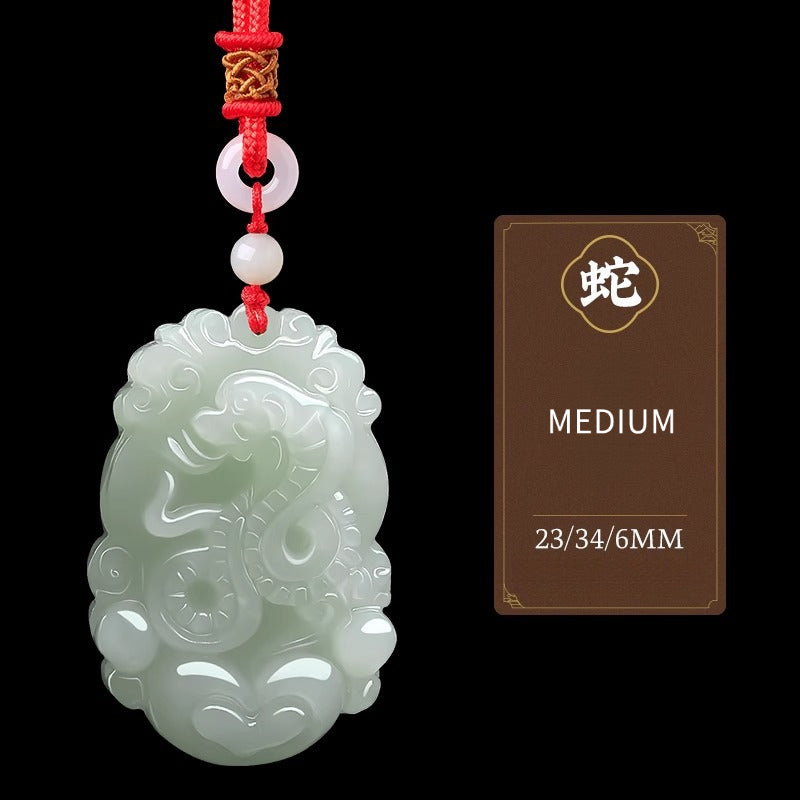 Serenemyst Natural Hetian Jade Chinese Zodiac Protection Pendant With Beads Chain