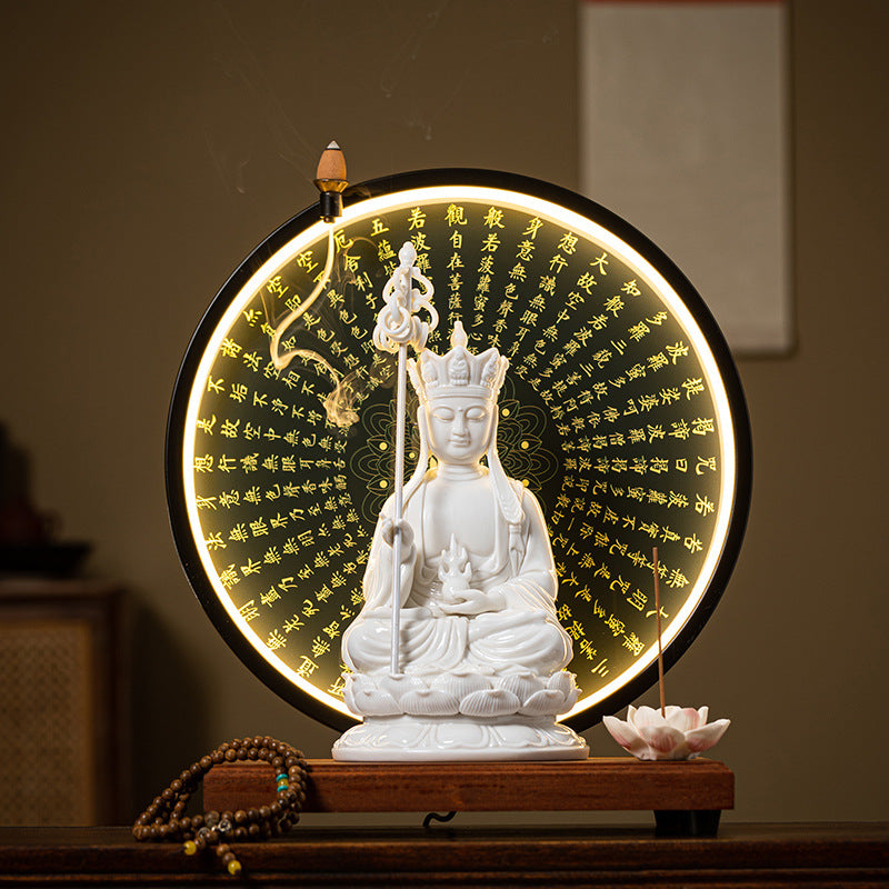 Serenemyst White Ceramic Protection Statue Decoration of Ksitigarbha Guanyin and Sakyamuni Buddha