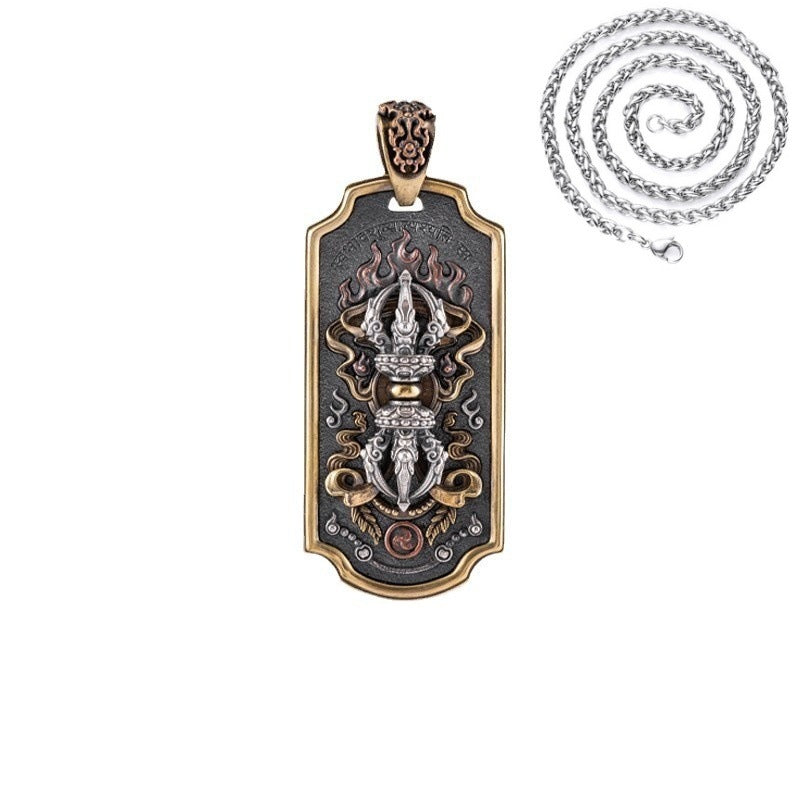 Serenemyst Tibetan 925 Sterling Silver Copper Vajra Pendant Protection Necklace