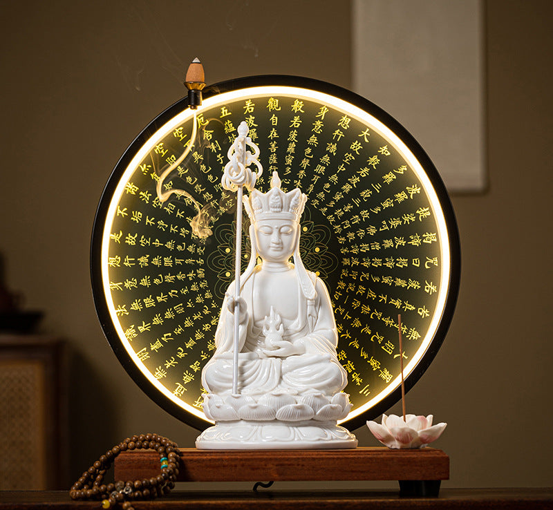 Serenemyst White Ceramic Protection Statue Decoration of Ksitigarbha Guanyin and Sakyamuni Buddha
