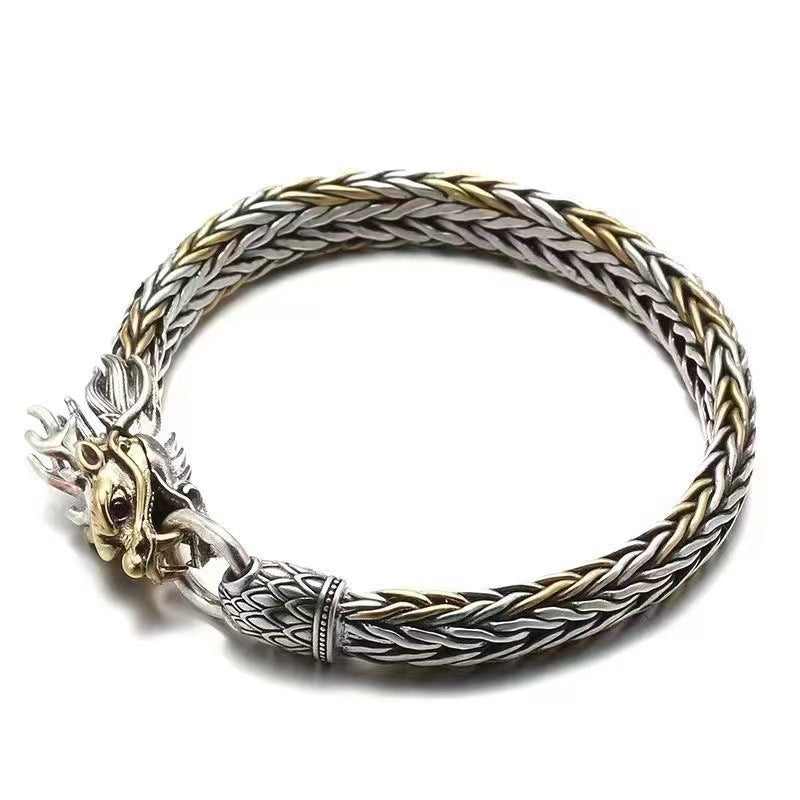 Serenemyst Handmade Braided Dragon Head Silver Plated Bracelet