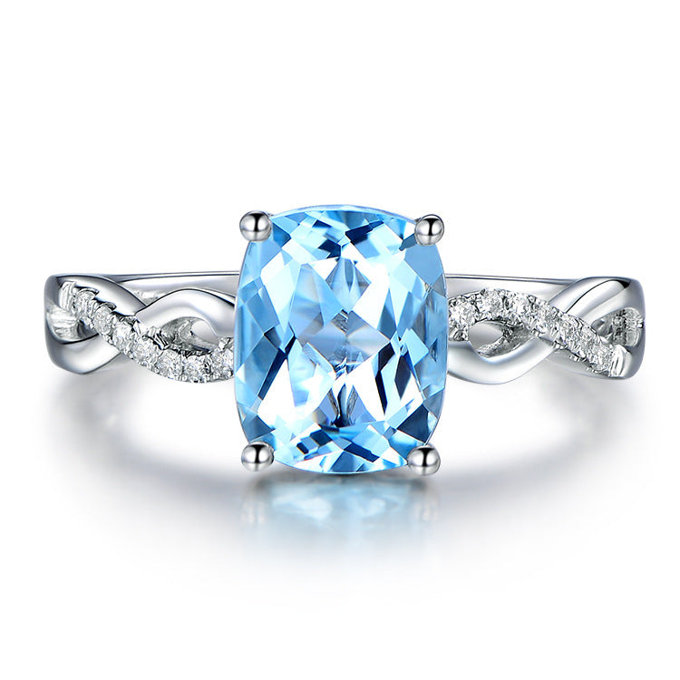 Serenemyst Copper Platinum-Plated Natural Aquamarine Healing Peace Female Ring