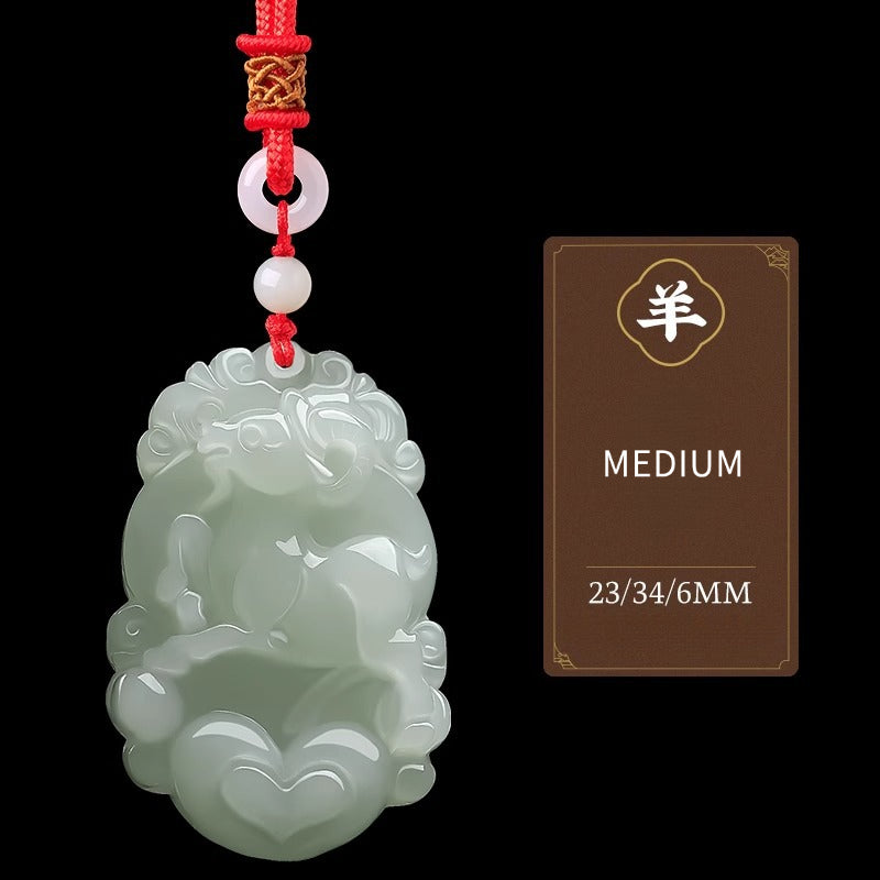 Serenemyst Natural Hetian Jade Chinese Zodiac Protection Pendant With Beads Chain