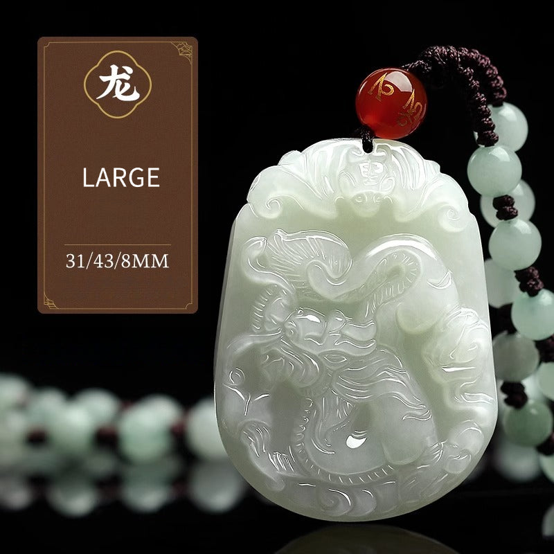 Serenemyst Natural Hetian Jade Chinese Zodiac Protection Pendant With Beads Chain