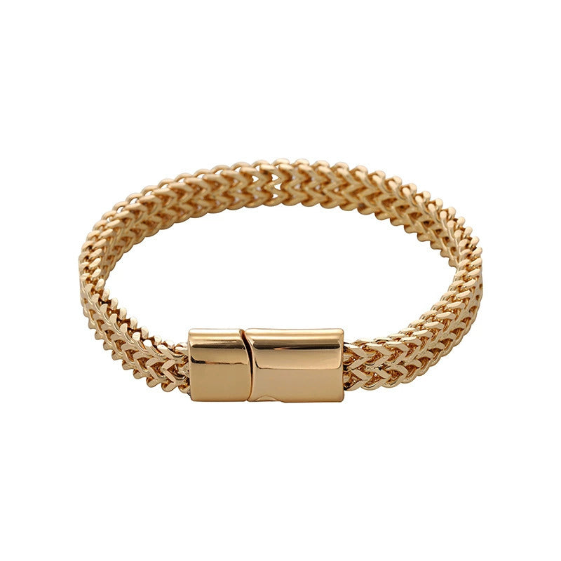 Serenemyst Stainless Steel Alloy Button Fish Scale Double Row Men's Bracelet