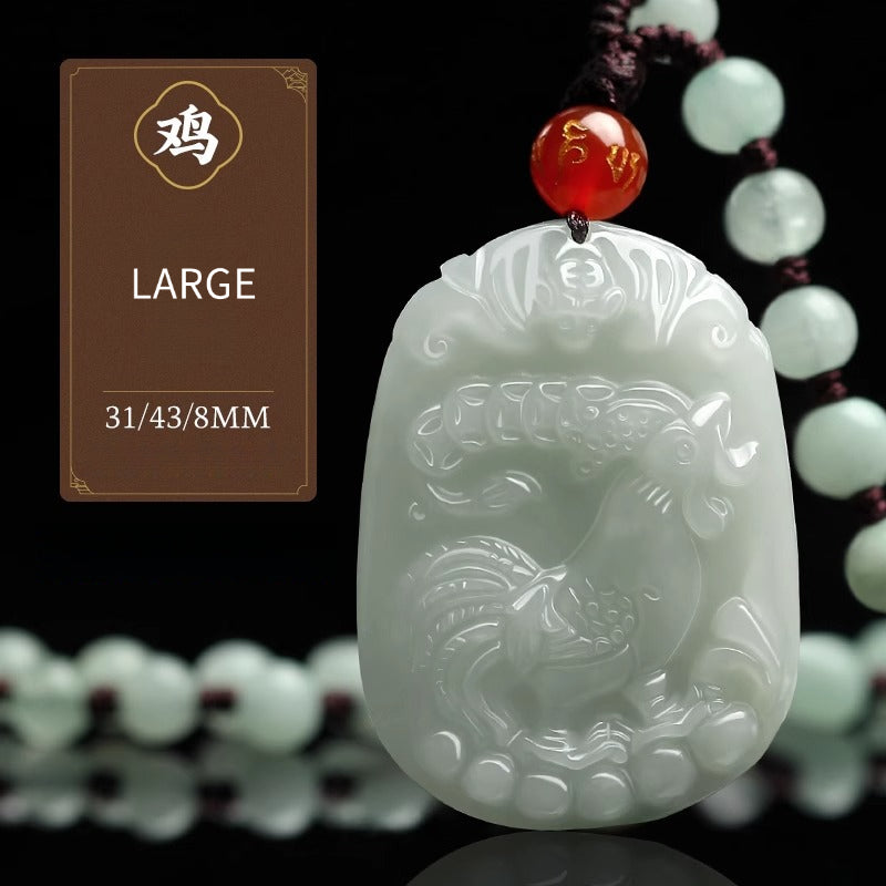 Serenemyst Natural Hetian Jade Chinese Zodiac Protection Pendant With Beads Chain