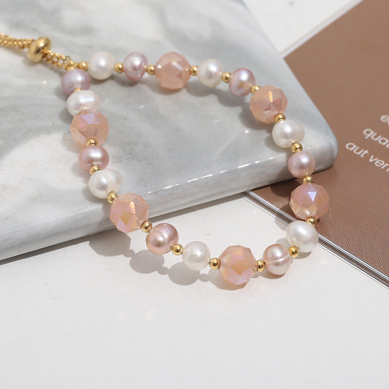 Serenemyst Natural Pearl Rose Quartz Alloy Chain Healing Charm Bracelet
