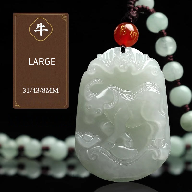 Serenemyst Natural Hetian Jade Chinese Zodiac Protection Pendant With Beads Chain