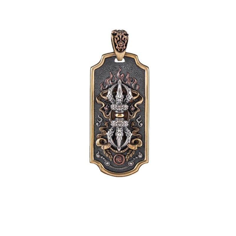 Serenemyst Tibetan 925 Sterling Silver Copper Vajra Pendant Protection Necklace