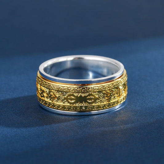 Serenemyst Tibetan 999 Pure Silver Rotatable Six-Word Mantra Fortune Enhancing Stress Relief Index Finger Ring