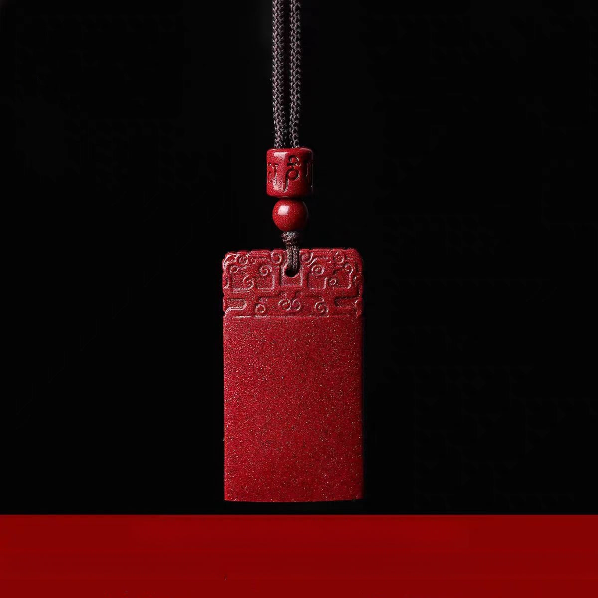 Serenemyst Natural Cinnabar Plain Meander‌ Pattern Peace Protection Pendant Necklace