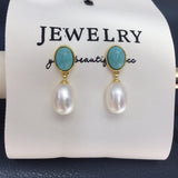 Serenemyst Natural Water Drop Pearl Turquoise Purity Earrings