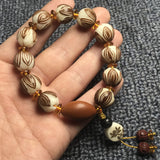 Serenemyst White Jade Bodhi Seed Root Carved Meditation Bracelet