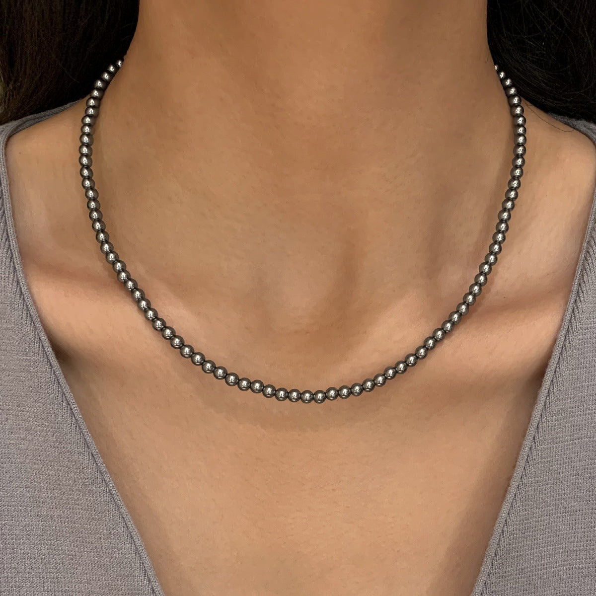 Serenemyst Natural Round Black Pearl Purity Calm Necklace