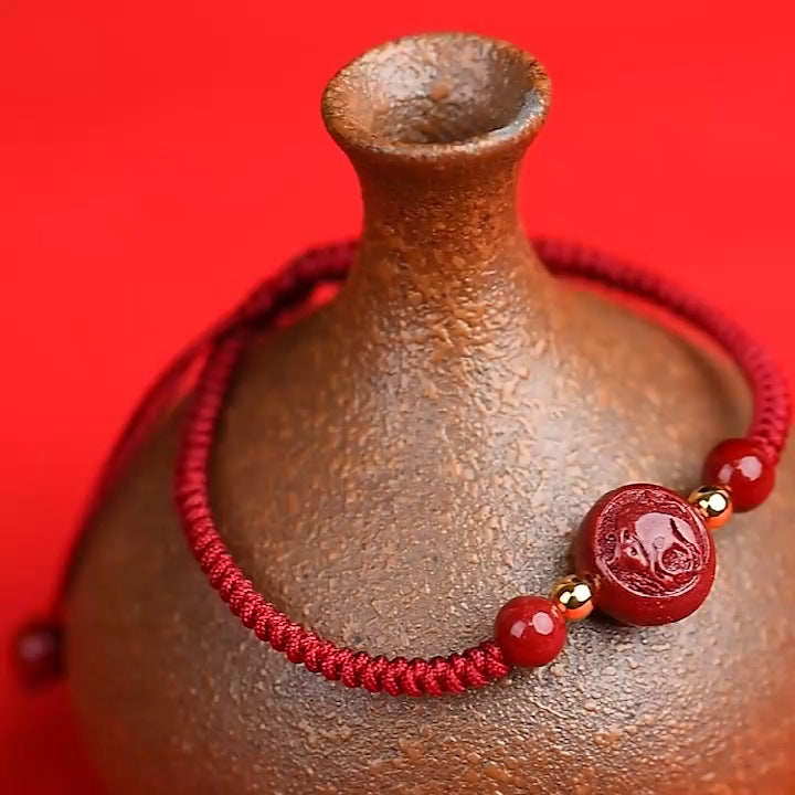 Serenemyst Red String Cinnabar Carved Chinese Zodiac Protection Bracelet