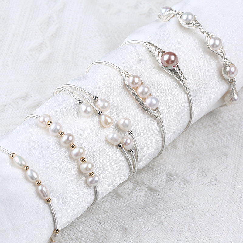 Serenemyst Natural Round Pearl Copper Silver-Plated  Healing Purity Bracelet