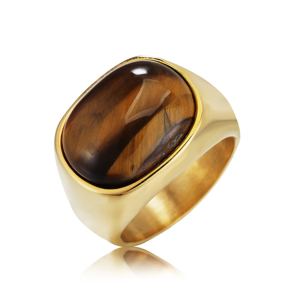 Serenemyst Simple Retro Tiger Eye Men's Titanium Steel Protection Ring