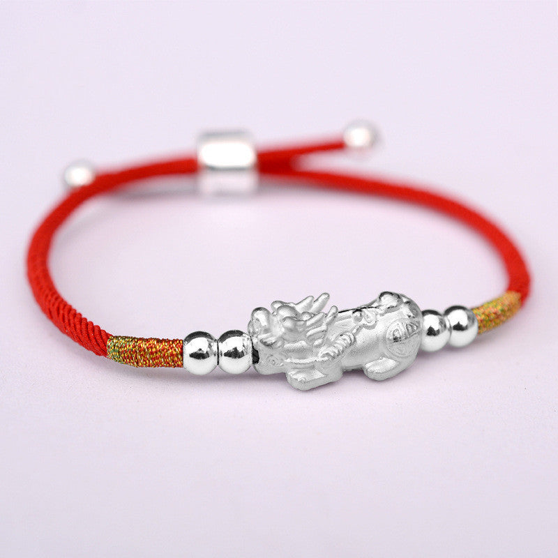 Serenemyst Red String Sterling Silver Gold-plated Pixiu Protection Wealth Bracelet