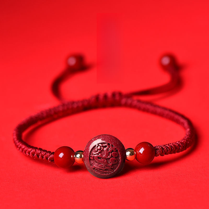 Serenemyst Red String Cinnabar Carved Chinese Zodiac Protection Bracelet