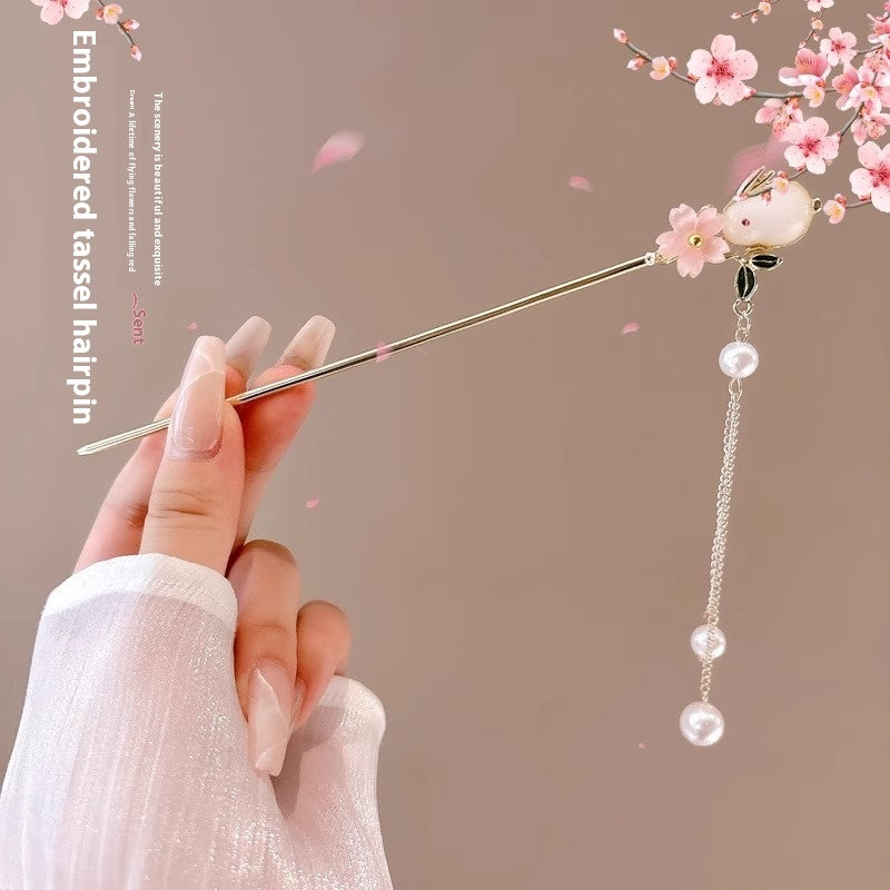 Serenemyst Classical Chinese Style Peach Blossom Tassel Healing Hairpin