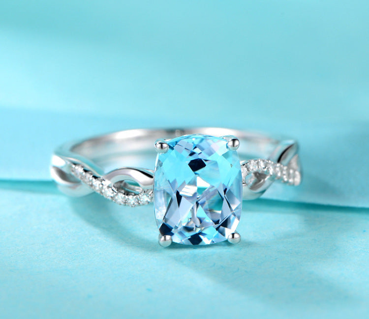 Serenemyst Copper Platinum-Plated Natural Aquamarine Healing Peace Female Ring