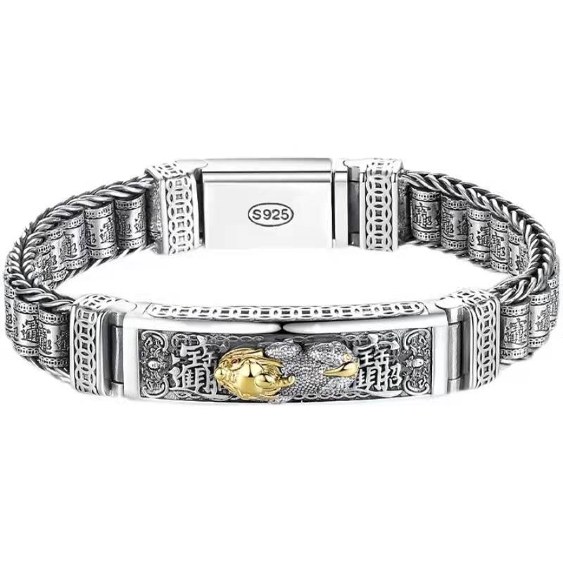 Serenemyst 925 Silver Money Pattern Lucky Fortune Pixiu Bracelet