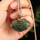 Serenemyst Natural Hetian Jade Ruyi Lock Pendant  Protection Peace Necklace
