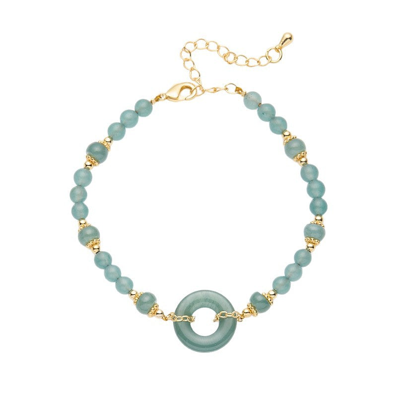 Serenemyst Blue Jade Beads Peace Buckle Copper Gold-Plated Chain Protection Bracelet