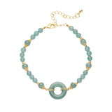 Serenemyst Blue Jade Beads Peace Buckle Copper Gold-Plated Chain Protection Bracelet