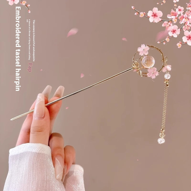 Serenemyst Classical Chinese Style Peach Blossom Tassel Healing Hairpin