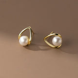 Serenemyst Natural White Pearl Silver Gold-Plated Healing Earrings