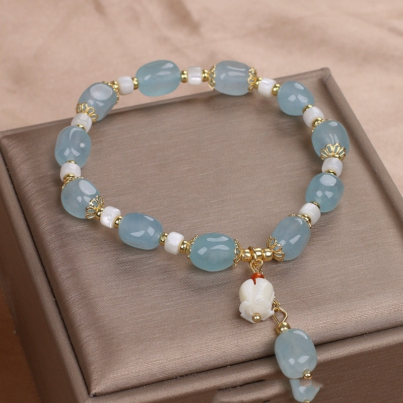 Serenemyst Natural Aquamarine Floral Pendant Healing Peace Bracelet