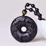 Serenemyst Natural Obsidian Carved Chinese Zodiac Peace Buckle Protection Pendant
